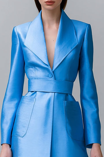 Robe blazer midi à manches longues et châle bleu